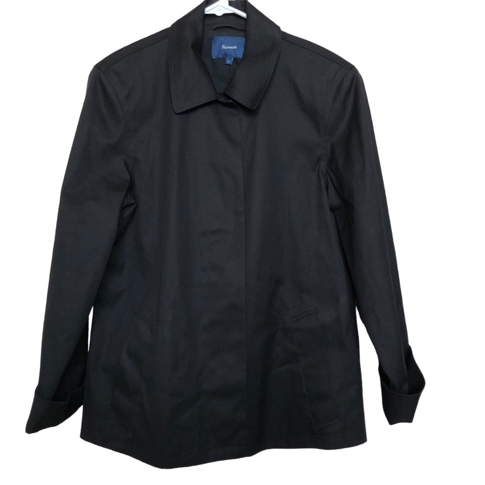 Faconnable 100% Cotton Lined 6 Button Black Women's Coat Jacket Size L